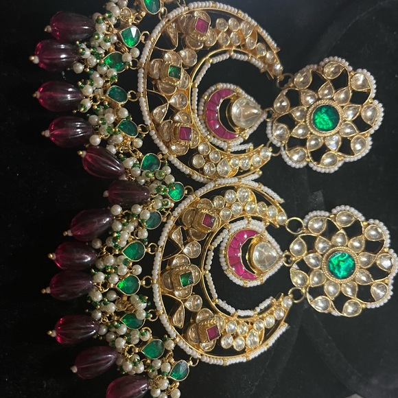 nayaab Jewelry - 24 k gold plated kundan oversized chandbali earrings.